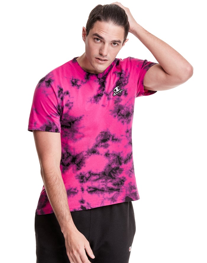 Champion Galaxy Dye Embroidered C Logo & Script Applique T-Shirt Heren - Roze/Zwart - Belgie 2189IXO